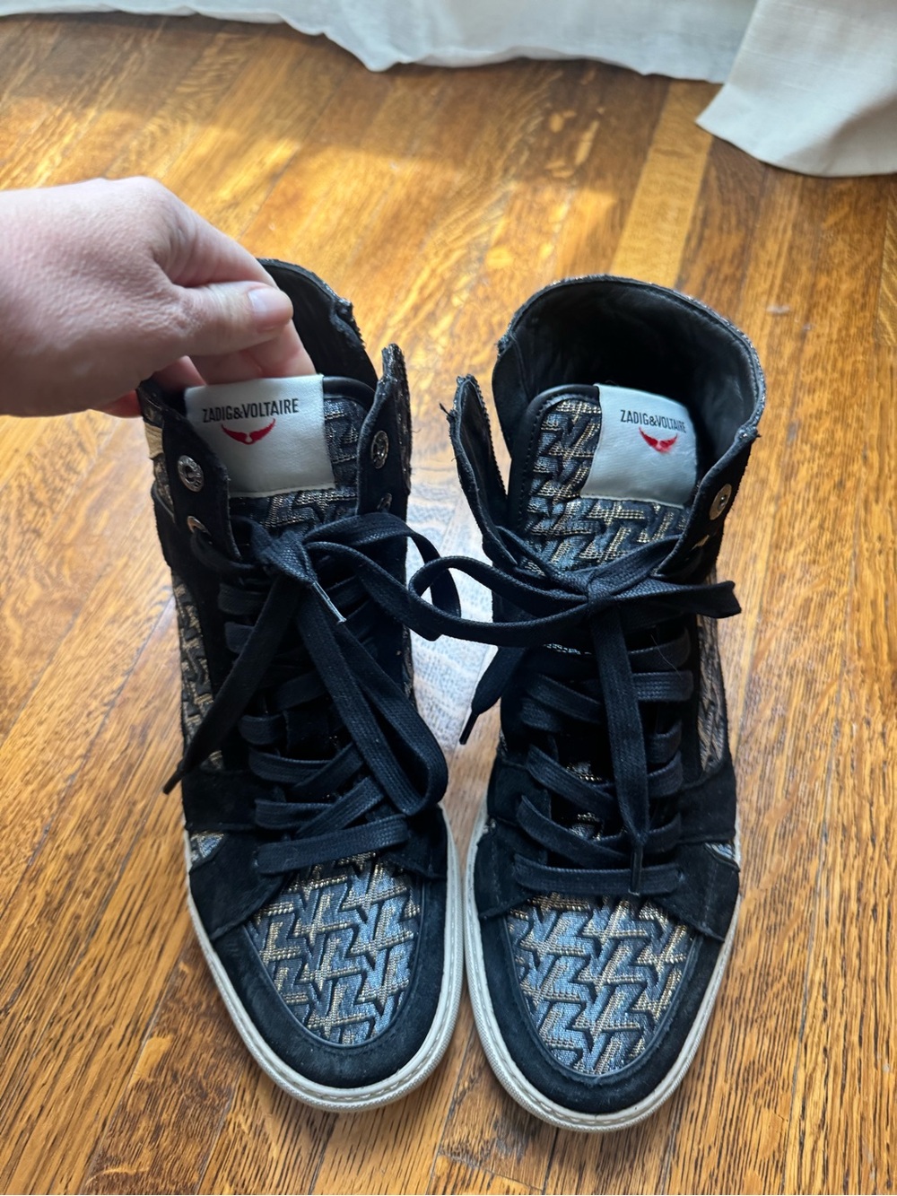 Zadig & Voltaire Black and Metallic High-Top Sneakers size 9
